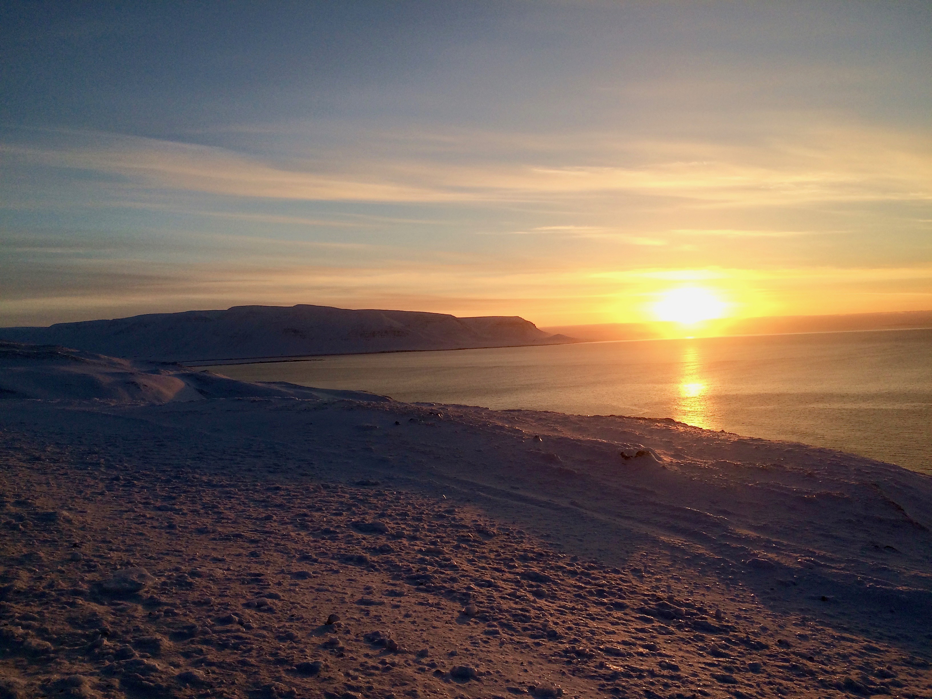 Sunset on a peninsula in northern Iceland, near the Arctic Circle